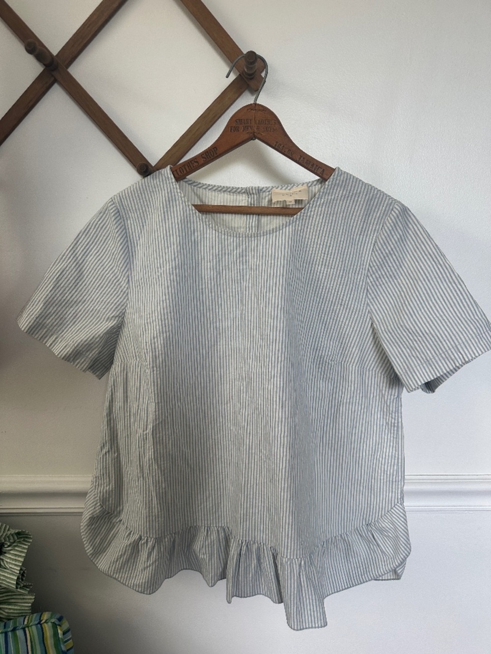 Sézane Blue Stripe Seersucker Peplum Top 42